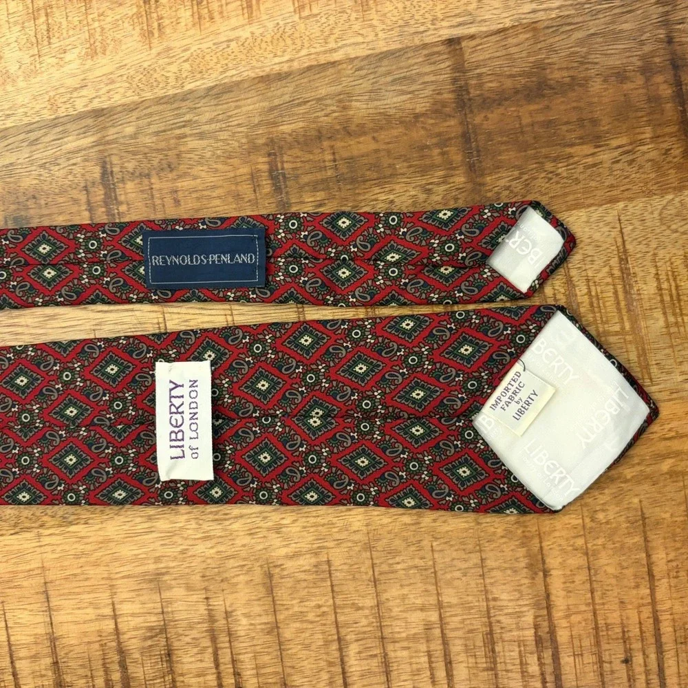 Vintage Liberty of London Tie Mens Medallion Paisley Silk Wool Red Skinny 3 x 54
